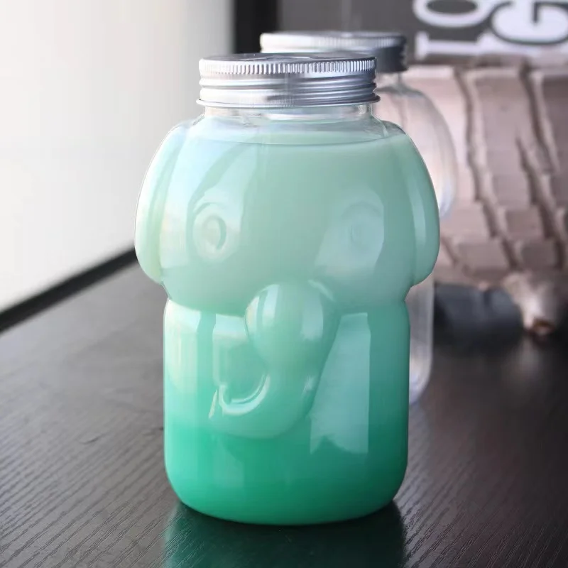 Hot sale 500ml elephant shaped bottle PET  animal shaped plastic beverage bottle beverage bottle packaging with top aluminum cap