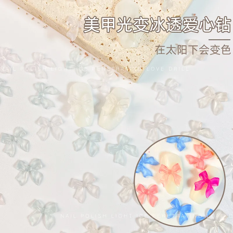 3d Color Changing nail decoration Flat Bottom Heart Bow Butterfly Peach Shapes Nail Art Diy Charms Accessories 100pcs/bag