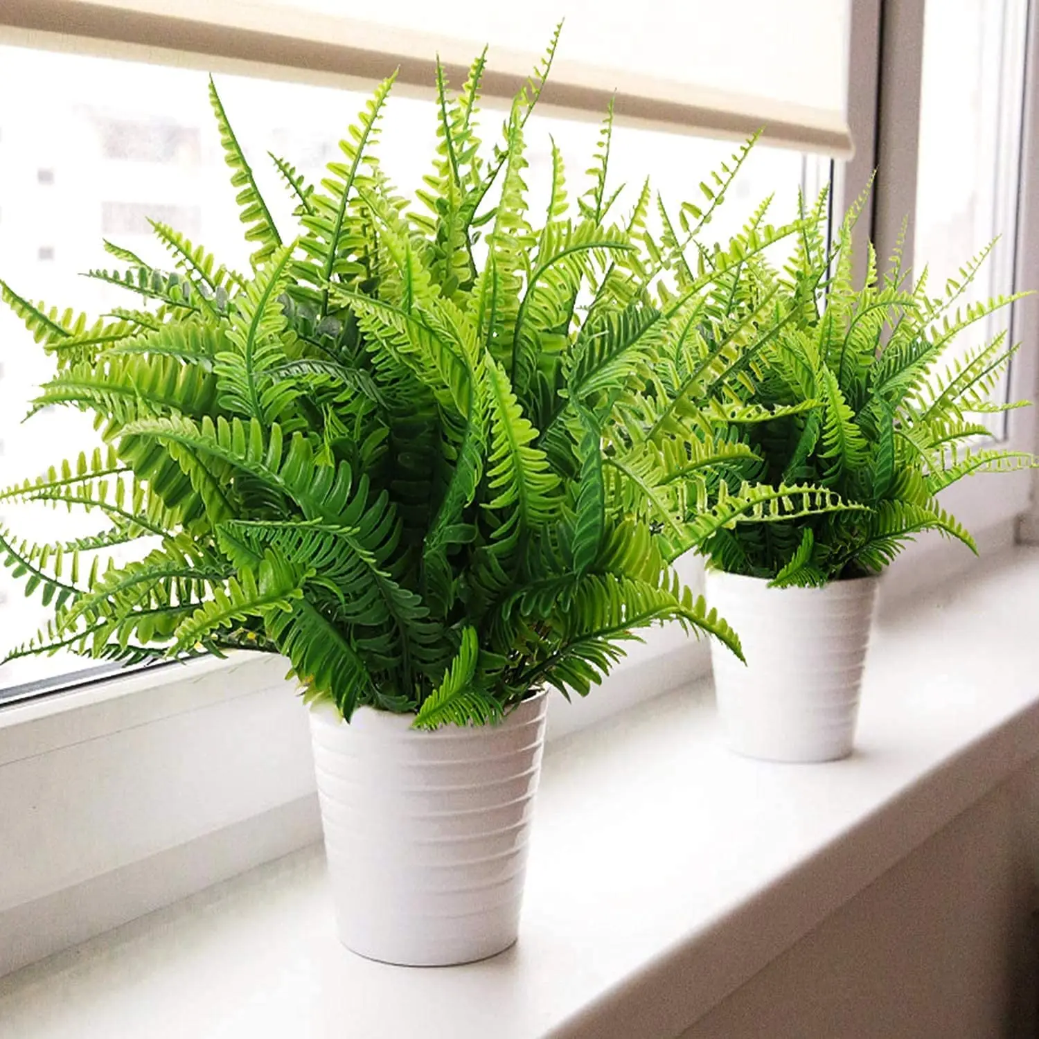 4pcs Green Artificial Ferns Plant Artificial faux Boston Fern Plastic Plants Bushes for Outdoor indoor decor UV Resistant