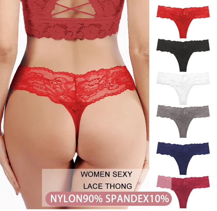 China Young Girl Beautiful Women Sexy Models Black Pink  Mini Lace Underwear Low-Rise Panties Thong