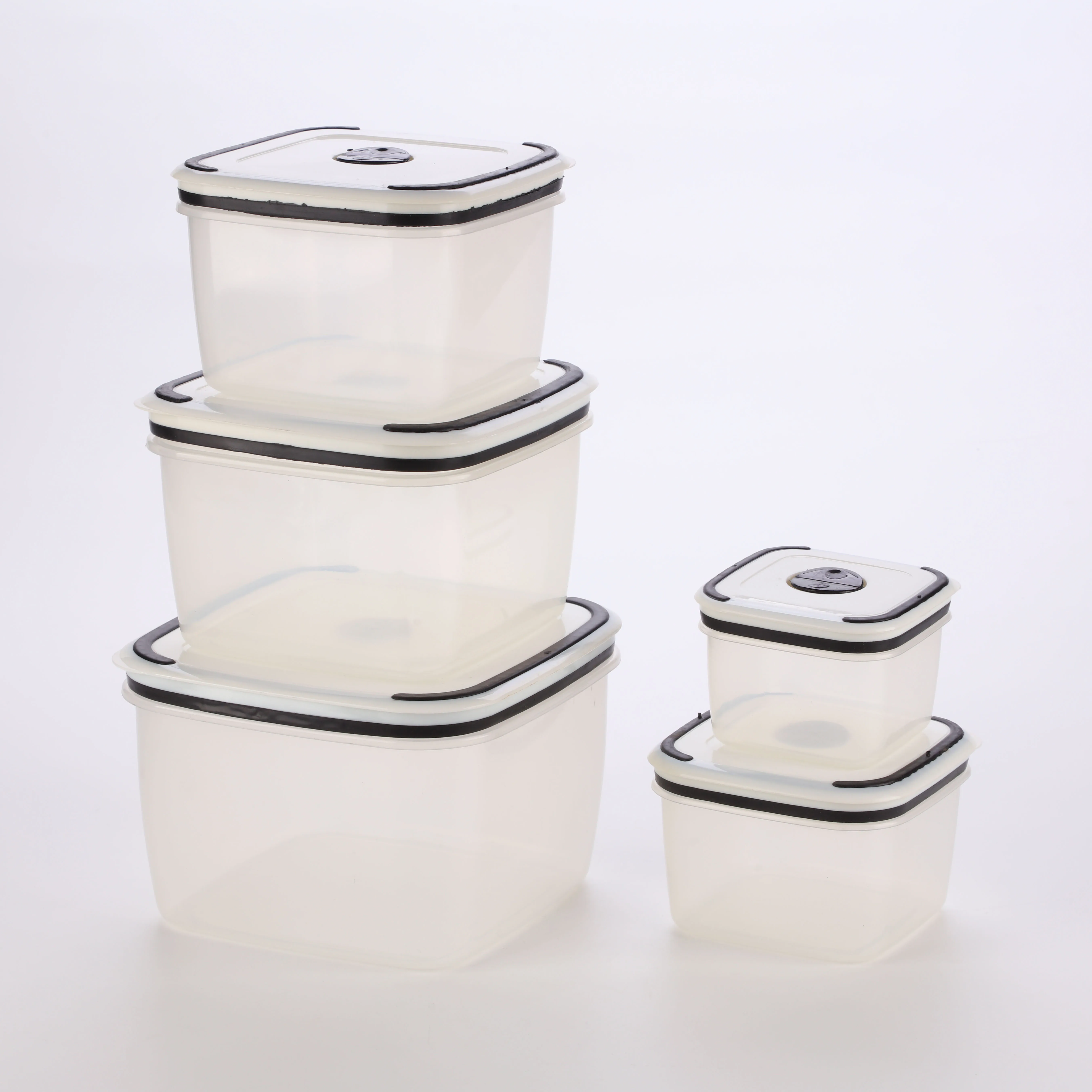 Plastic Small Mini Transparent Clear Kitchen Food Lunch Bento Fruit Compartment Storage Container Pantry Box Jar 5 Sizes Set