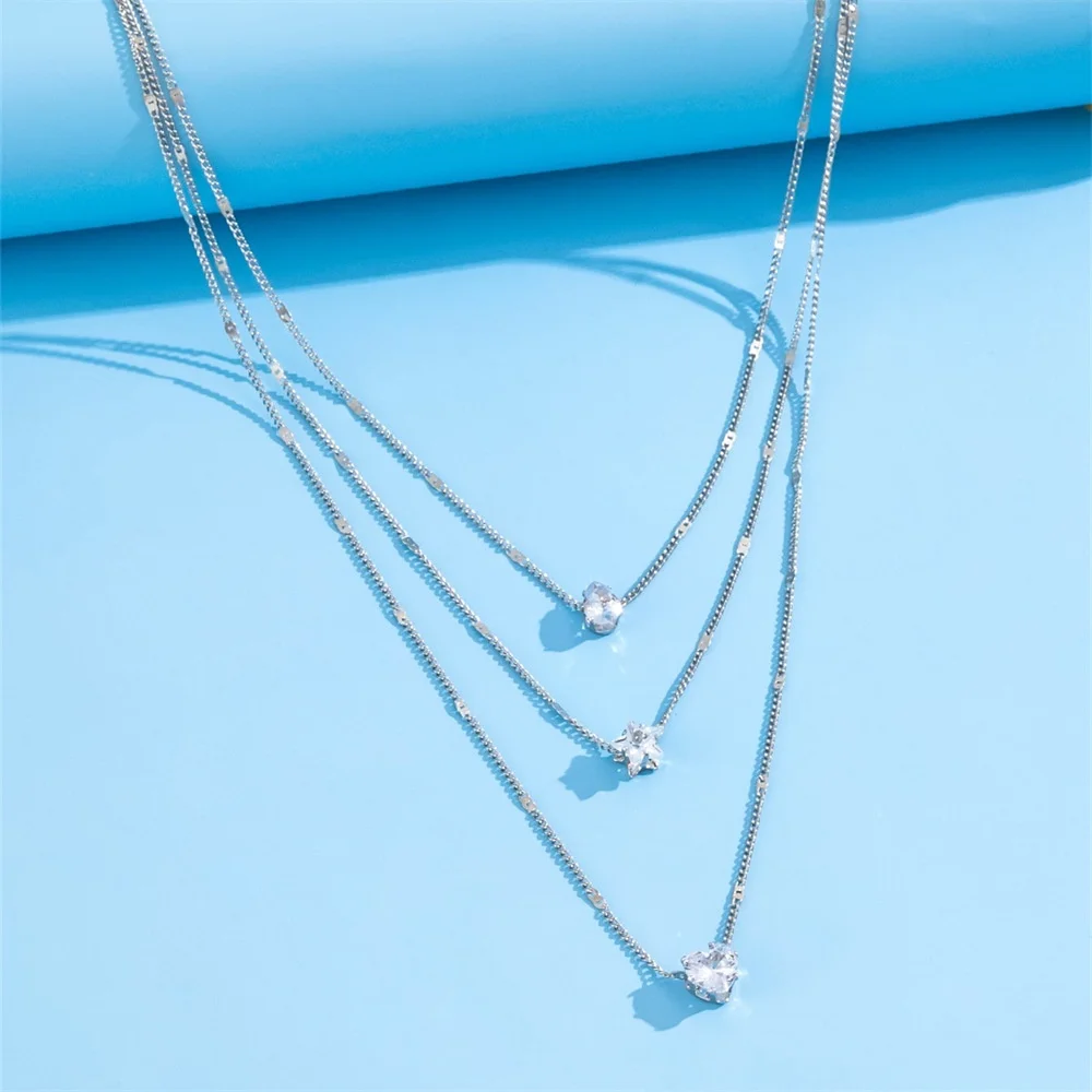 Hot Sale Fashionable Multi-layered Clavicle Chains for Women Love Heart Star Droplet Pendants Necklaces Jewelry Gifts