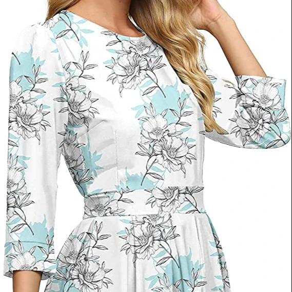 women floral vintage dress elegant midi evening dress with cropped sleeves