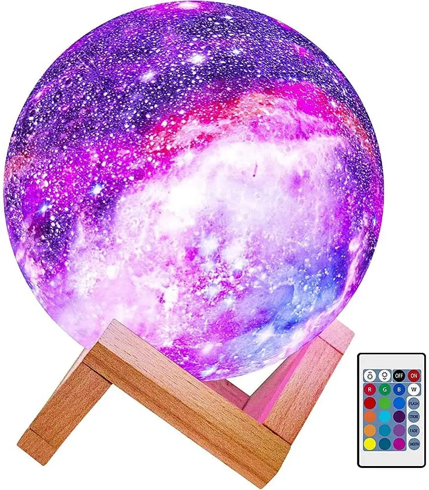 Drop Shipping 16 Colors Galaxy Moon Lamp Usb Rechargeable 15cm Remote Control 3d Printing Led Night Light Moon Lamp