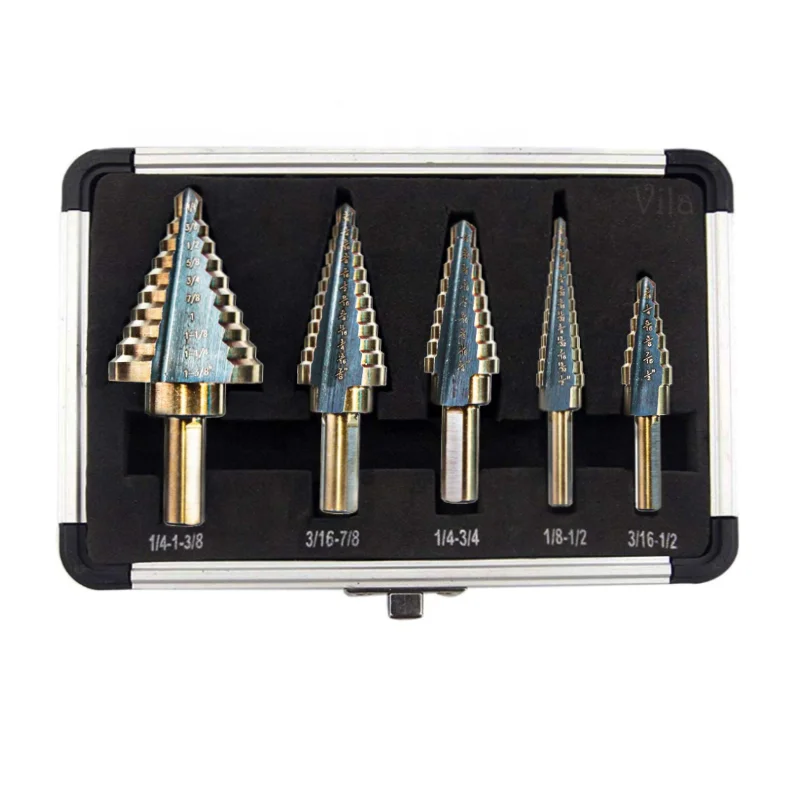 5pcs Hss Cobalt Multiple Hole Step Drill Bit Set Titanium Step Drill Bit Aluminum Case Included cobalt drill bit