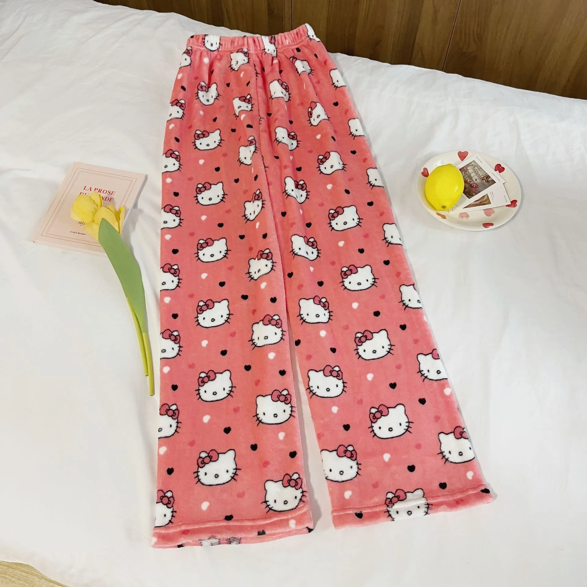 wholesale custom Cartoon Halloween Christmas Theme hello KT sleep bottoms Flannel Soft Trousers Home Wear Pajama Pants