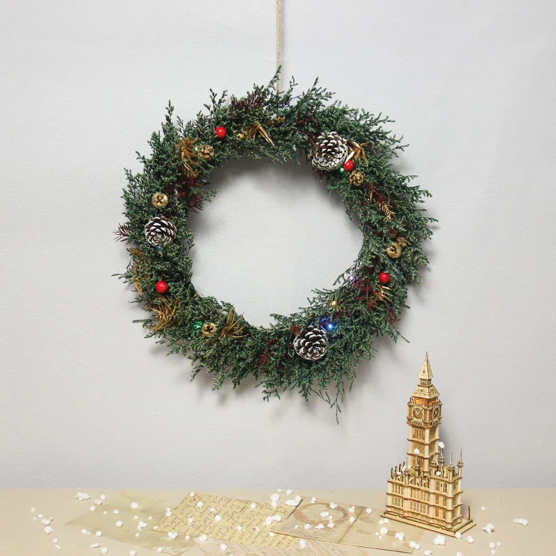 UO New style custom preserved christmas wreaths wholesale christmas decoration supplies pinecone ball glowing large xmas wreaths