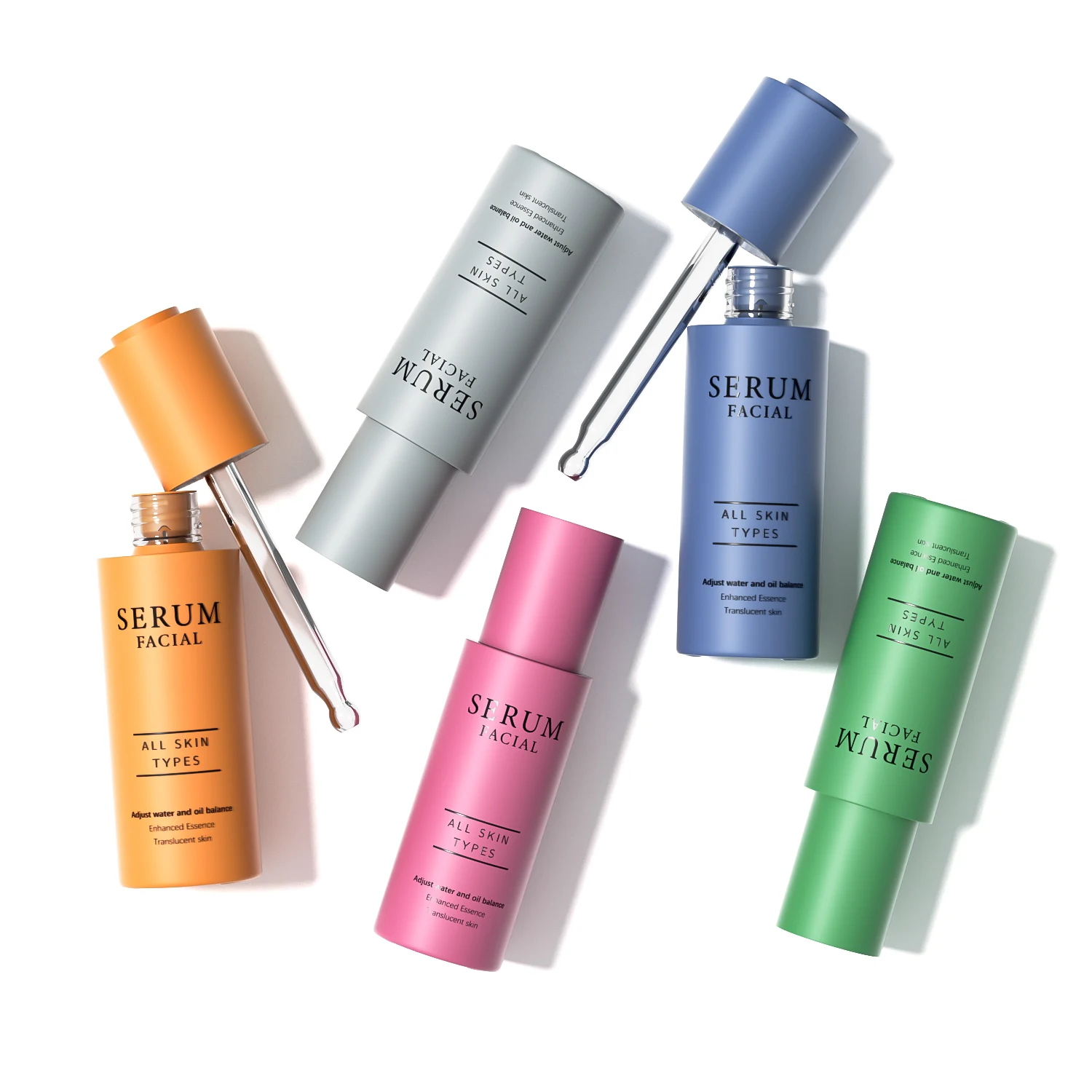 Custom frosted serum oil bottle push button cap pink purple blue white color glass cosmetic press pump dropper bottle