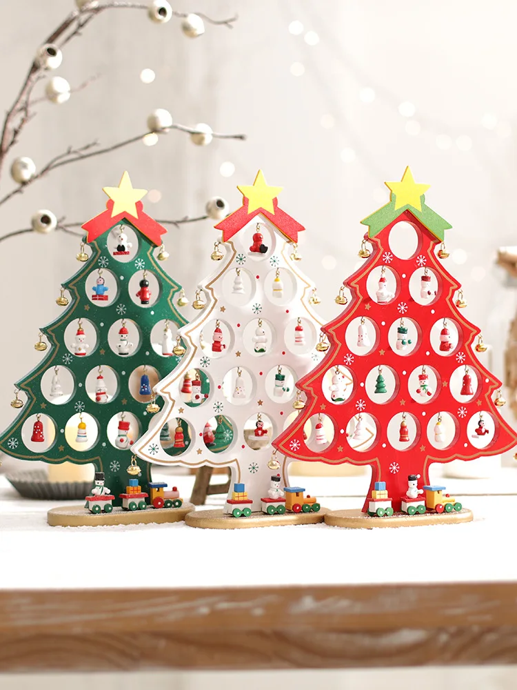 
Christmas wooden tree Creative Kids Christmas Gifts Diy decorativeToy Small Tabletop Wooden Christmas Tree Ornaments 