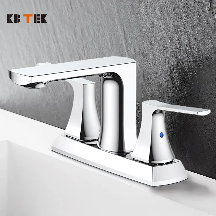 KB TEK Chrome  4 Inch Centerset  Bathroom Sink Tap Deck Mounted 3 Hole Bathroom Faucet 2 Handle Bathroom Faucet Basin Mixer Tap