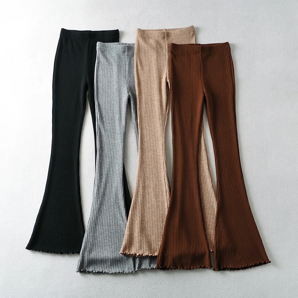 2022 New Fashion Bell Bottom Flare Pants Trousers Chinos Khaki Ribbed Legging Knitted Flare Pants