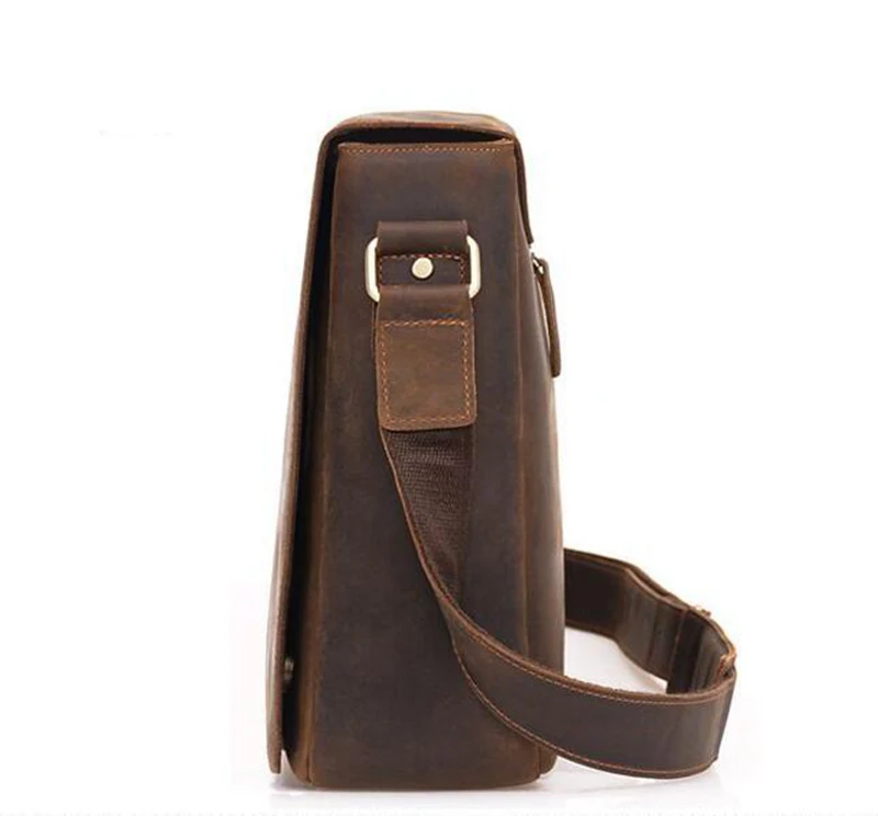 Dreamtop DTA536 coffee crazy horse leather 14 inches laptop messenger bag vintage leather crossbody bag for men