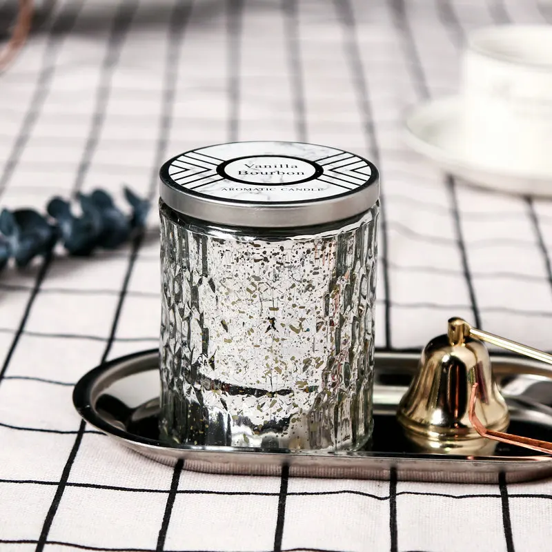 
Hot selling factory direct price plated colorful scented candle glass jar with lid soy gel wax 