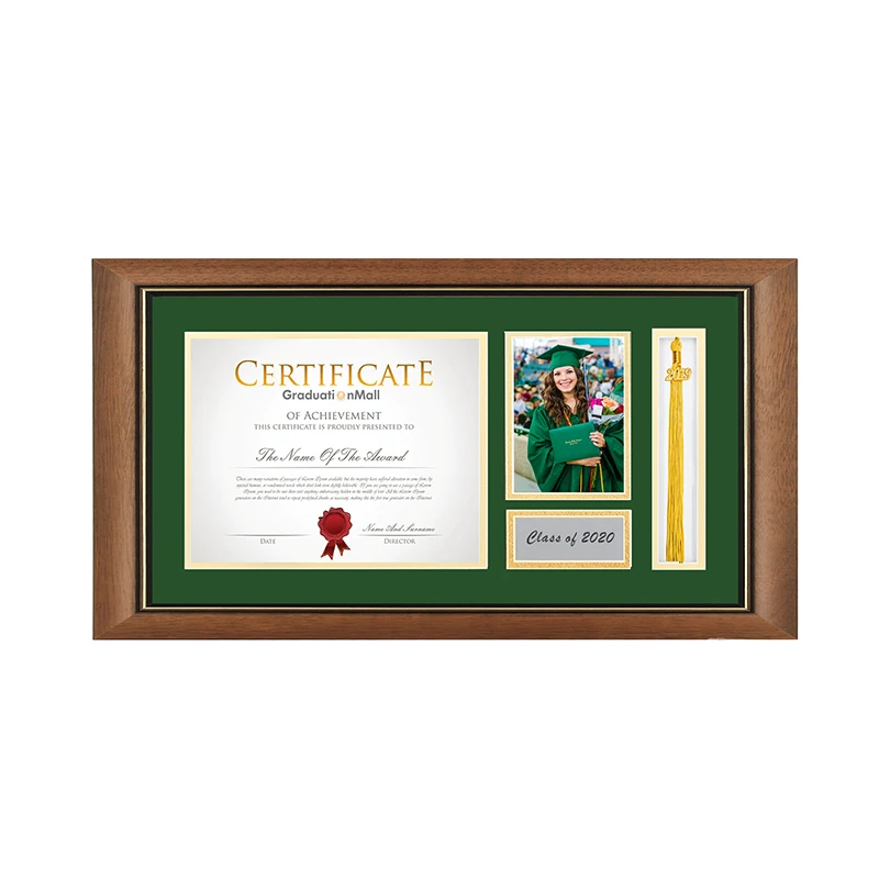 Wholesale 4*6 Wooden Photo Frame Graduation Certificate Frame Diploma Picture Frame with Tassel Green Gold Mattings