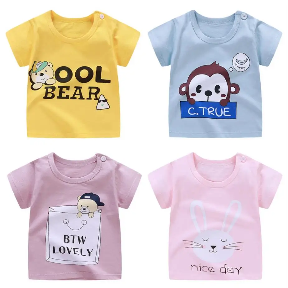 
High Quality 2-13Y Kids Cotton Cartoon Tops Summer Cute Girl Boy Short Sleeve T-shirt 