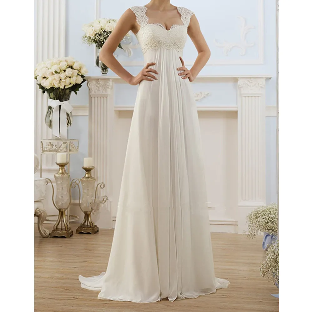  Plus Size Lace Tulle Spliced Slim Ladies Strap Square Neck Backless A Line Wedding