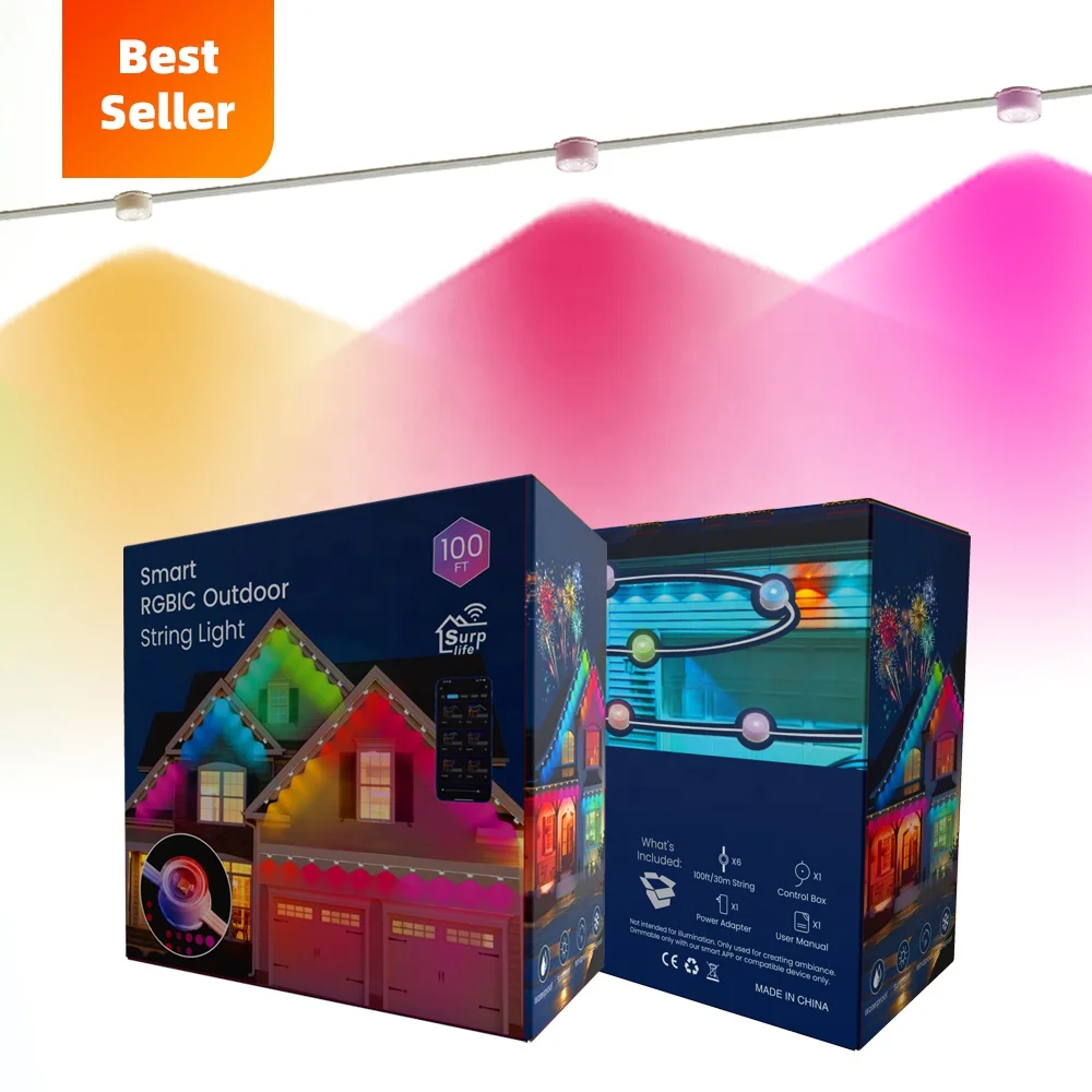Luxfond Reliability Party 100ft Smart RGBIC Outside  With 72 Scene Modes, IP67 Waterproof Eaves  For  House