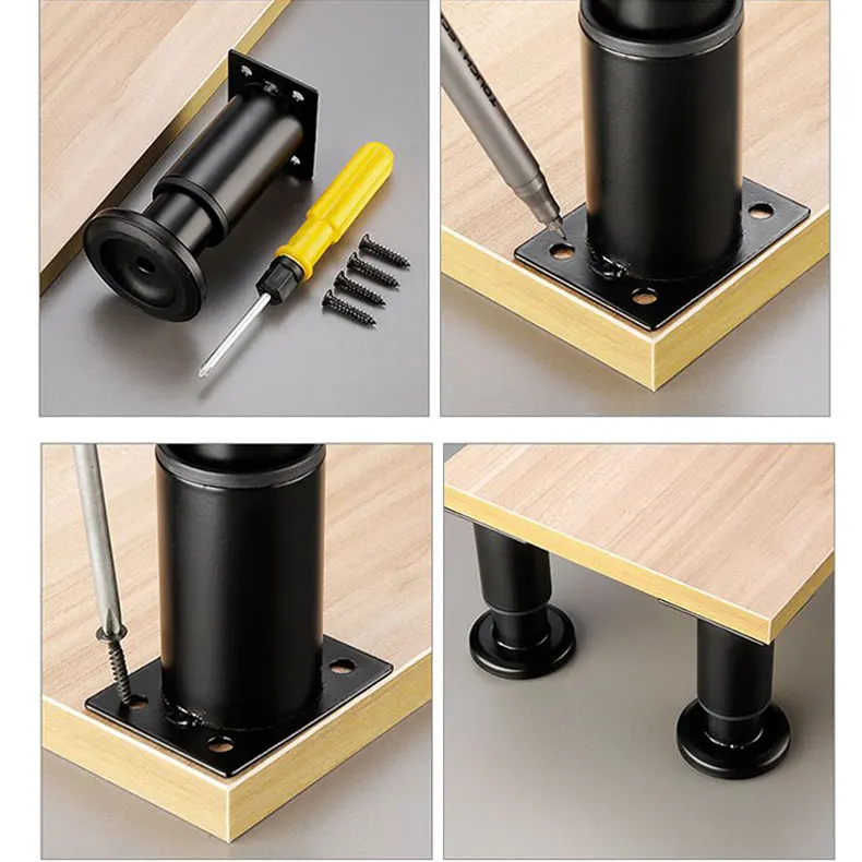 Adjustable Round Metal Furniture Replacement Legs Black Gold Corner Feet Stainless Steel Furniture Legs Feet Metal Cabinet Legs