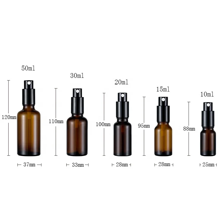 Empty 10ml 15ml 20ml 30ml 50ml amber glass perfume spray bottles with mist sprayer