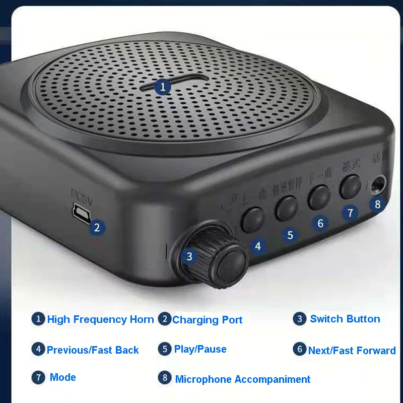 Wired- Portable Mini Voice Amplifier Loudspeaker Rechargeable Teacher Amplifier with Bluetooth 1200Mah Battery Teaching Speakers