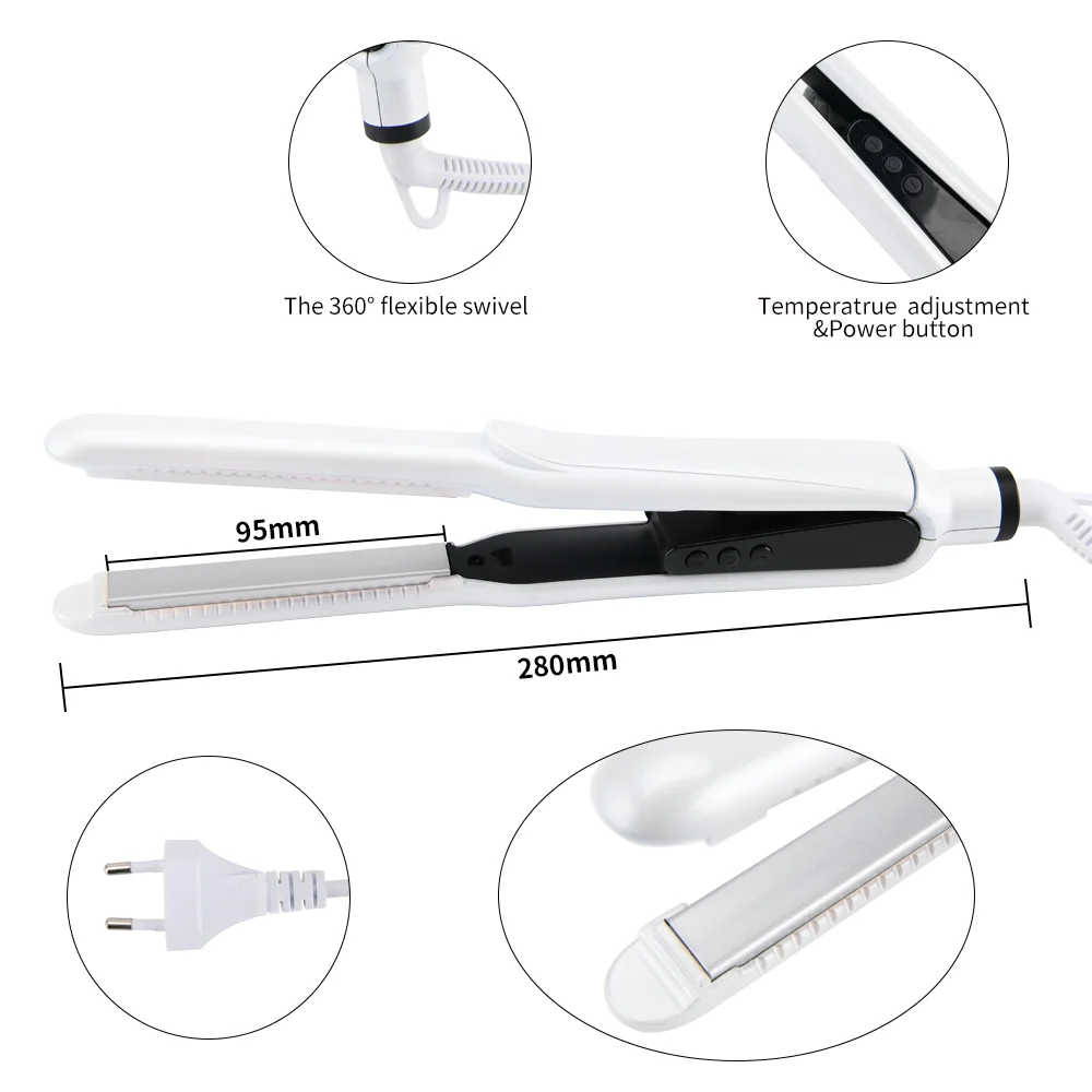 PRITECH 360 Swivel Hair Straightener Power Cord PTC Heating Super Fast Flat Iron Professional Titanium LED Electric White 30-35W