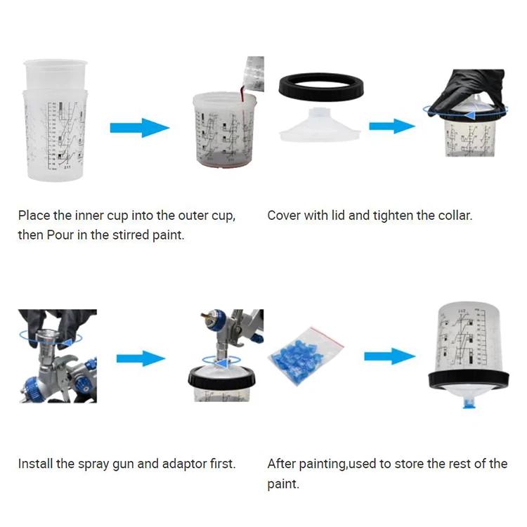 Fast delivery PPS Plastic Disposable Spray Gun Cups Good Quality Paint Mixing&Spray Mixing Cup 600ml
