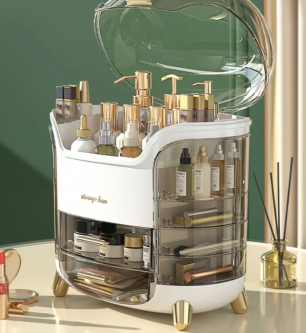 OWNSWING Fashion Plastic Large Capacity Desktop Make Up Storage Box Dustproof Cosmetics Storage Container  Makeup Organizer