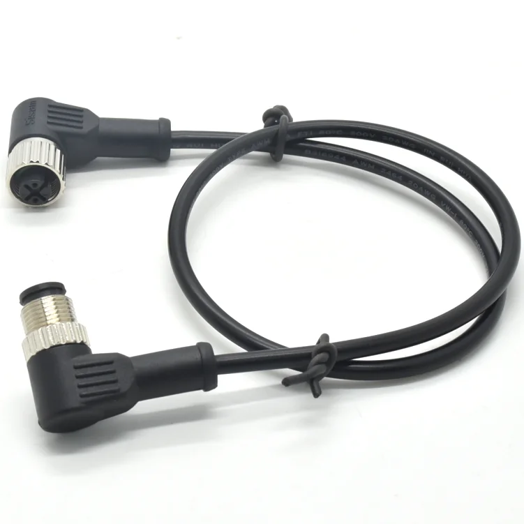 Welding Cable Industrial Male And Female M12 Right Angled Plug 2 Pin Circular Connector