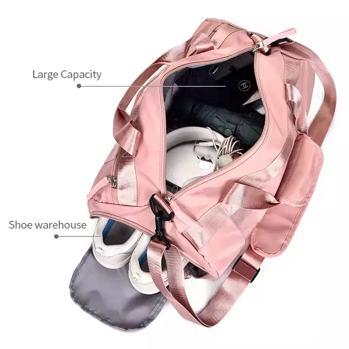 Custom Logo Pink Gym Women Design Waterproof Fashion Man Nylon Duffel Tote Bag Luggage Duffle Travel Bag With Shoe Compartment