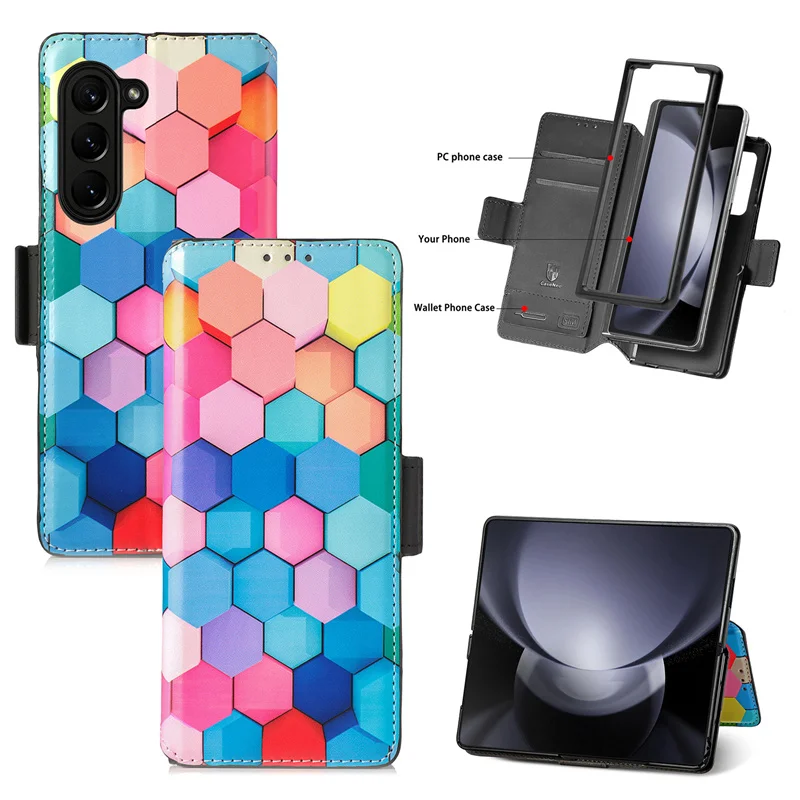 Colorful Flip PU Leather Wallet Card Slots Phone Case With Stand Holder Cover For Samsung Galaxy Z Fold 5 4 3