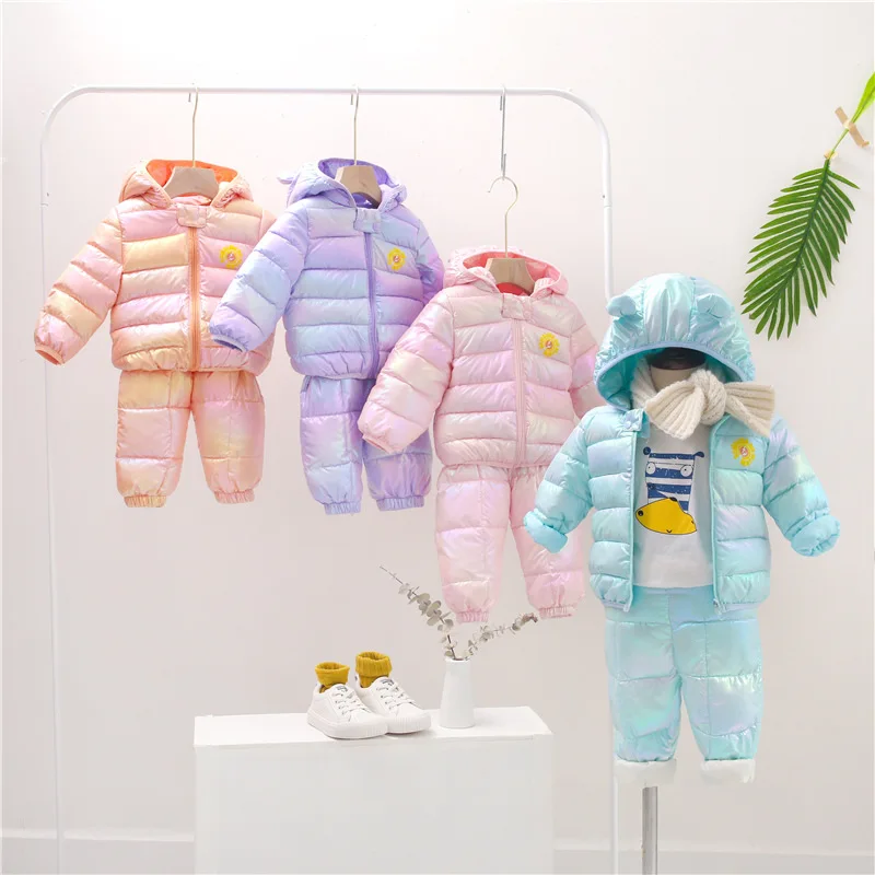 
Wholesale 100% cotton winter clothes cartoon Korean boys and girls jacket down coat trousers set 