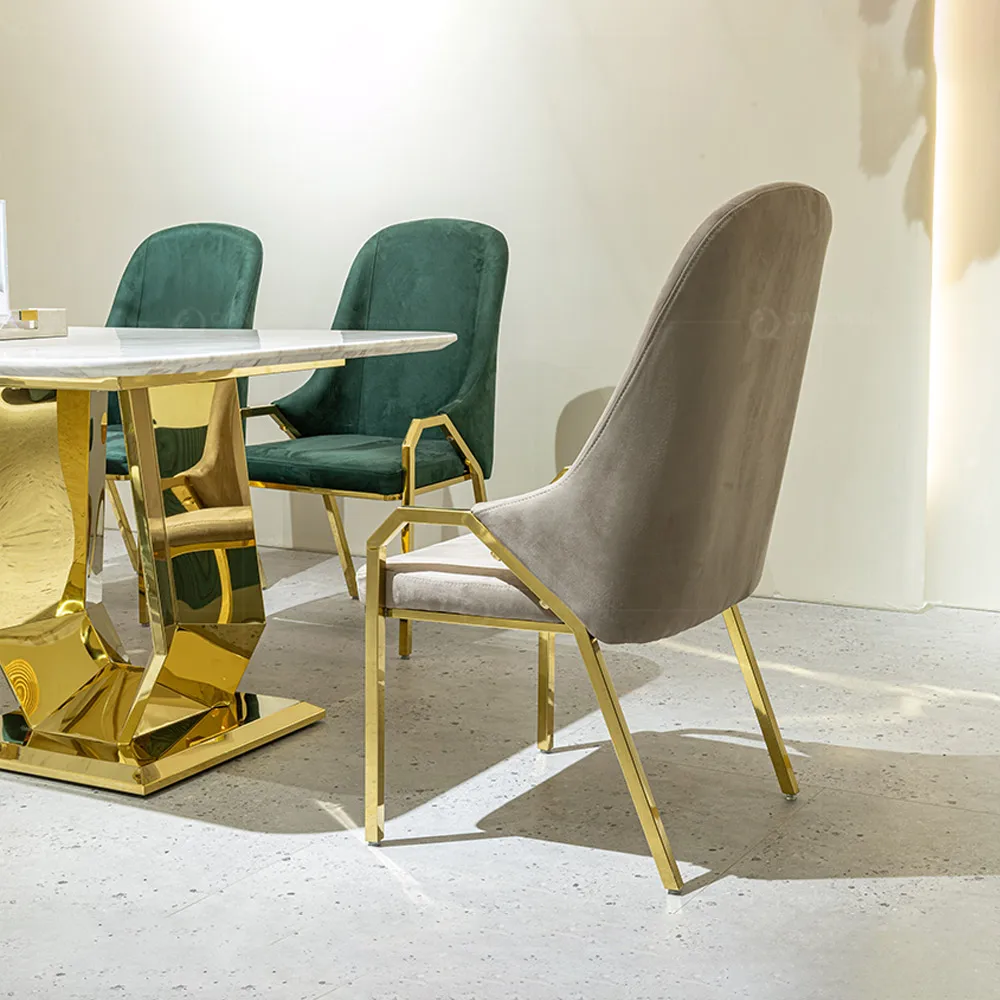 QIANCHENG New Designs Luxury Dinning Set Natural Real Green Marble Dining Tables Light Luxury Stainless Steel Home Furniture