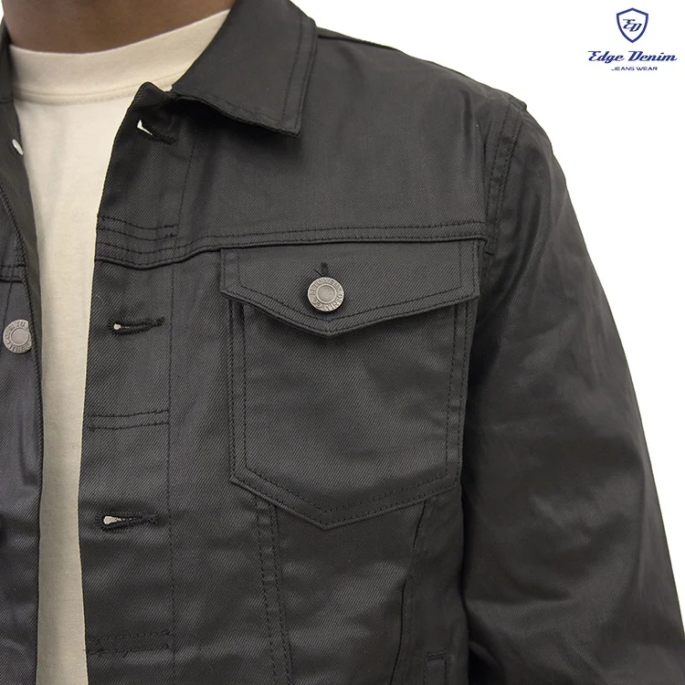 Edge Denim custom black leather wax waxed coat jeans trucker denim men jacket for men