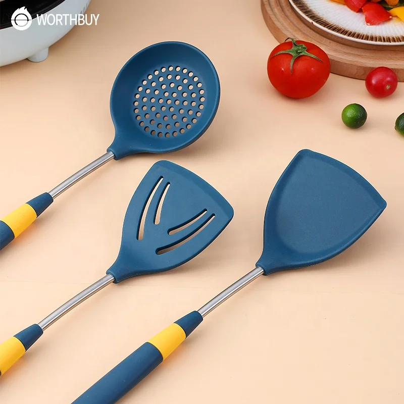 WORTHBUY Silicone Cooking Utensils Set Stainless Steel Kitchenware Spatula Shovel Heat Resistant Cooking Tools Set