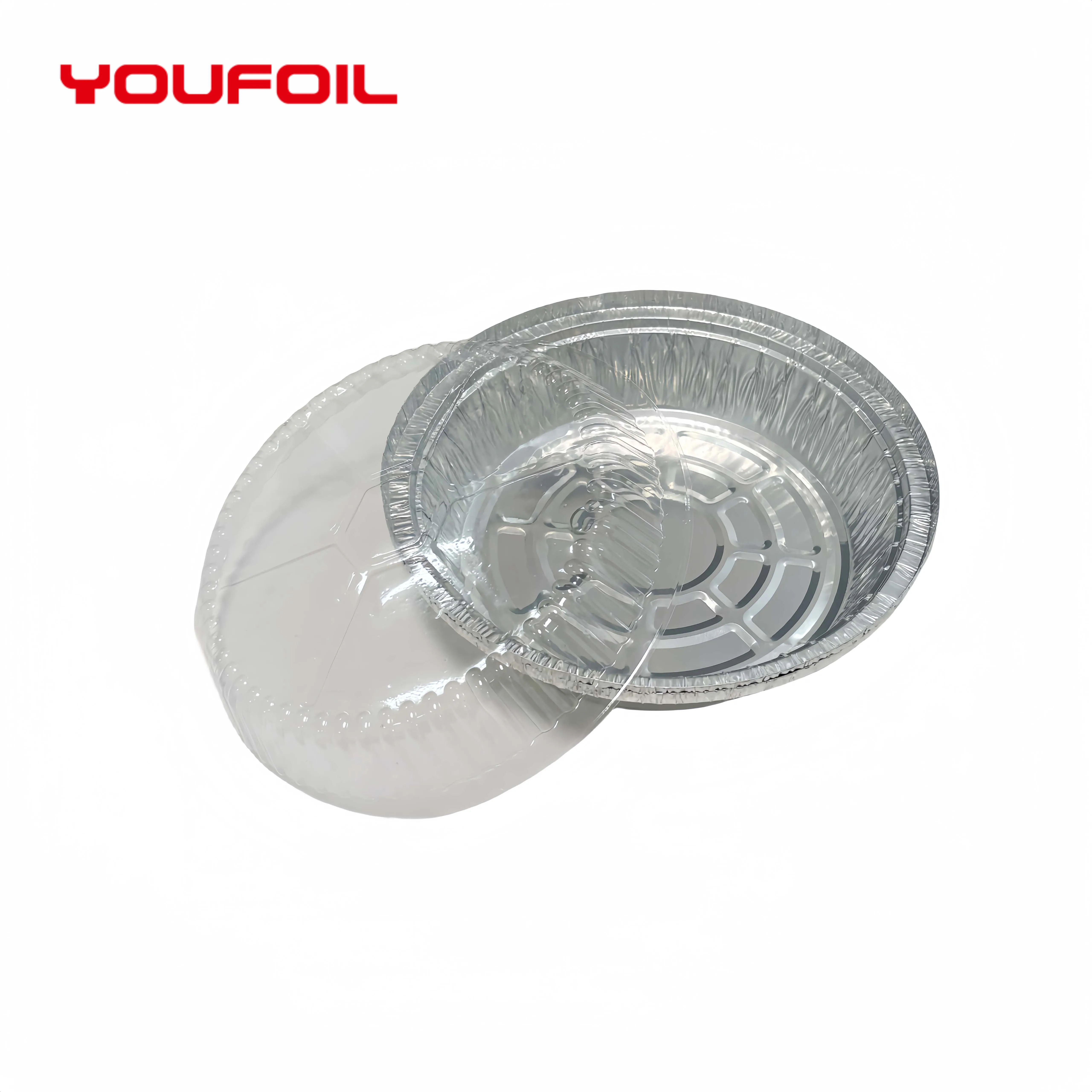 US009 8 Inch Heavy Duty Round Aluminum Foil Dish Disposable Aluminium Frying Foil Dishes with Lids For baking Food