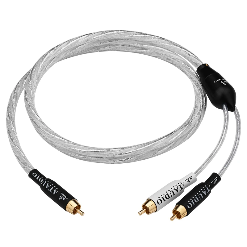 ATAUDIO OCC Silver-plated Rca to 2Rca Audio Cable for Car DSP Speaker Power Amplifier Pure Copper Gold-plated Rca Male Connector
