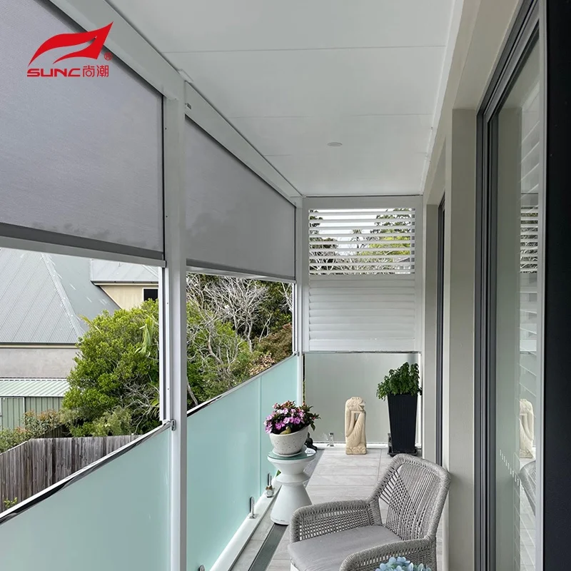 Motorized PVC Waterproof Electric Zip Screen Blinds Roller Zip Track Shade for Home Use for Outdoor Garden Patio