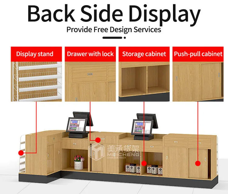 Meicheng Supermarket Checkout Systems Cashier Counter Display Store Counter Checkout