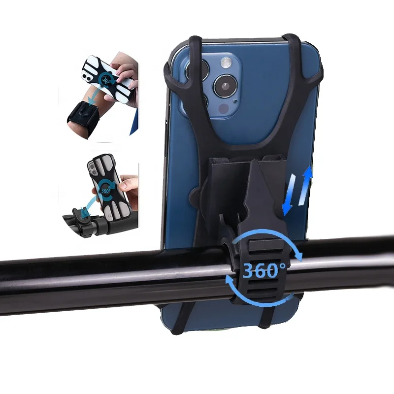 NEW Arrival 3 in 1 Universal 360 Degrees Rotation Running Wristband Motorcycle Bicycle Silicone Bike Phone Holder Mount