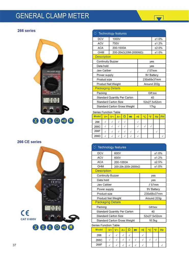 
popular digital clamp meter 266 factory direct sale 