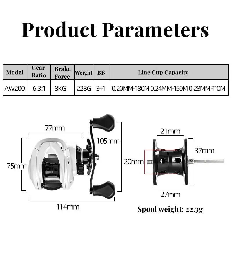 3+1bb 6.3: 1 Gear Ratio 8kg Drag Power White Left & Right Hand Bait Casting Sea Saltwater Baitcasting fishing Reel
