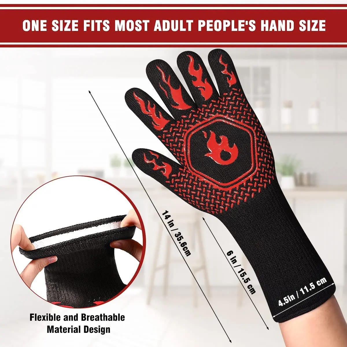 Extreme Heat Resistant Gloves BBQ Oven Fireproof Deyan 800 Degree Silicone gel Non-slip Gloves For Heat Insulation