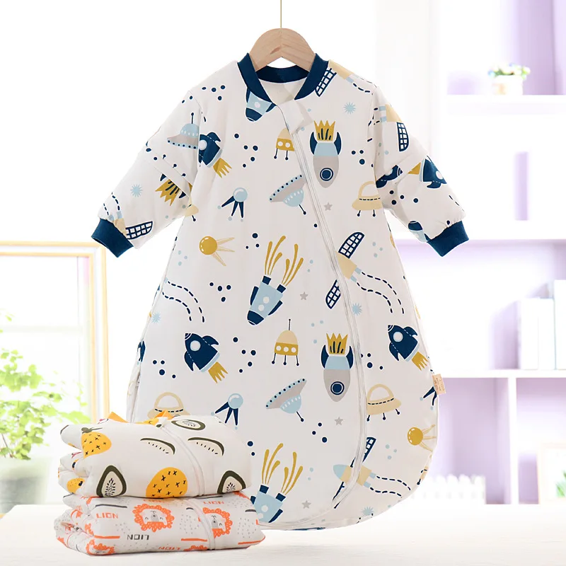 Comfortable combed cotton detachable sleeve cartoon U-shaped baby sleeping bag