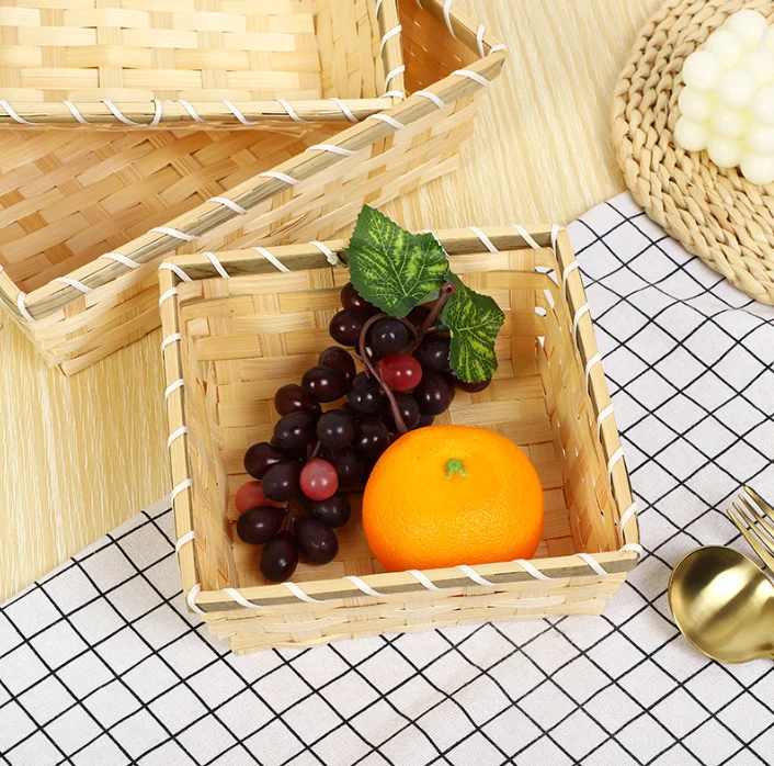 Snack Basket Handmade Dried Fruit Bread Storage Bamboo Chip Woven Christmas Gift Basket