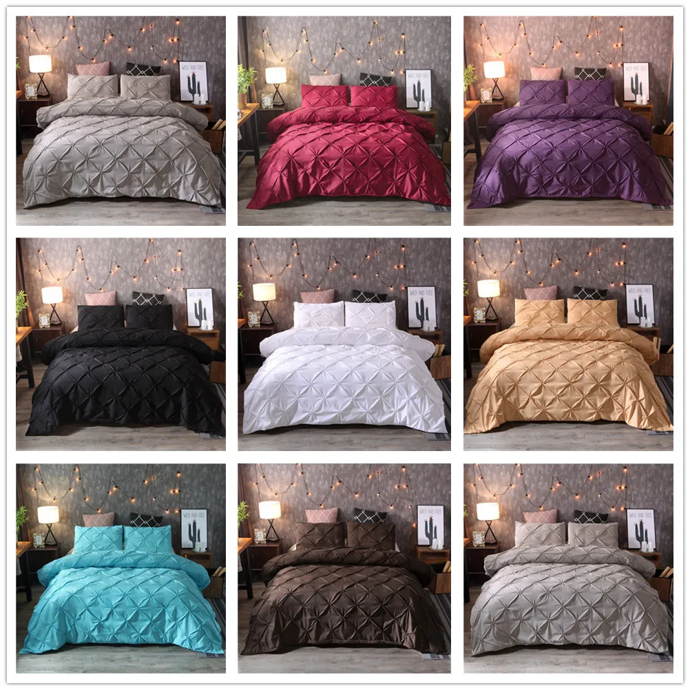 New in stock 3pcs designer luxury king size comforter sets pinch pleat pintuck duvet cover bed cover bedding set duvet cover