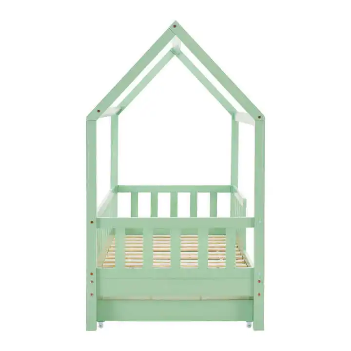 2 in 1 children room bed wood storage montessori teens kids wooden floor house bed toddler bed  for girl