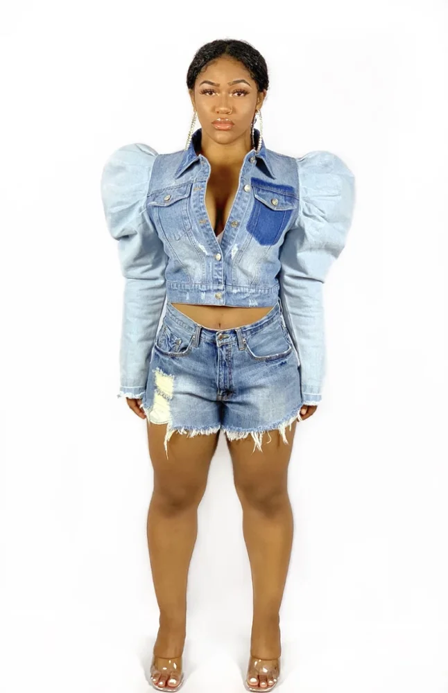 
LA3145 Fashionable solid color long-sleeved fashionable denim blouse for women 
