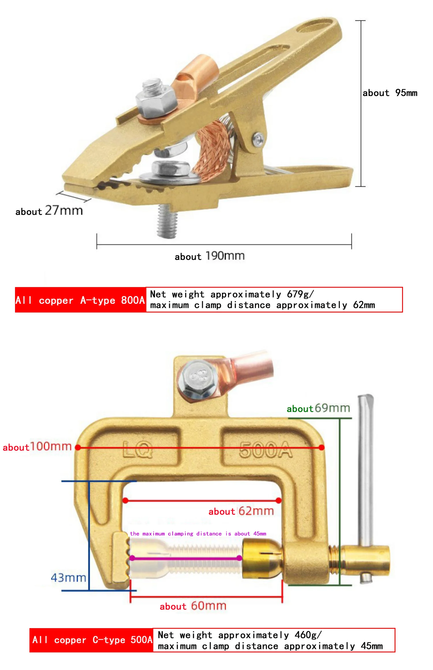 Factory Wholesale 300a 500a 800a 800a Welding Rod Electrode Holder Flexible Electrode Holder