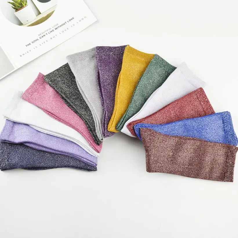 Glitter Lurex Socks for Women Customized Sports Shining Cotton Ankle Socks Luxury Warm Winter Socks