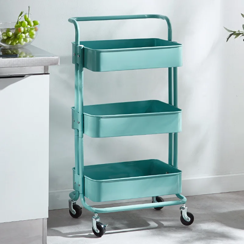 High Quality Household Trolley Slim Storage Shelf Cart 3 Tier Wheeled Carbon Steel Kitchen Organizer Rack
